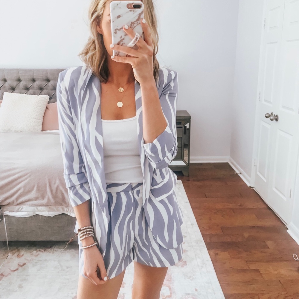 Zebra periwinkle blazer and short set